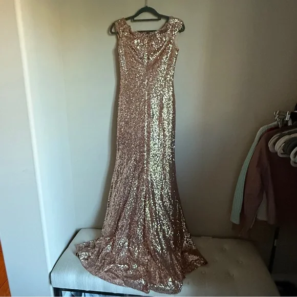 Theia Rose Gold Gemma Sleeveless Cut Sequin Embellishment Maxi Gown Size 4 - Picture 8 of 10